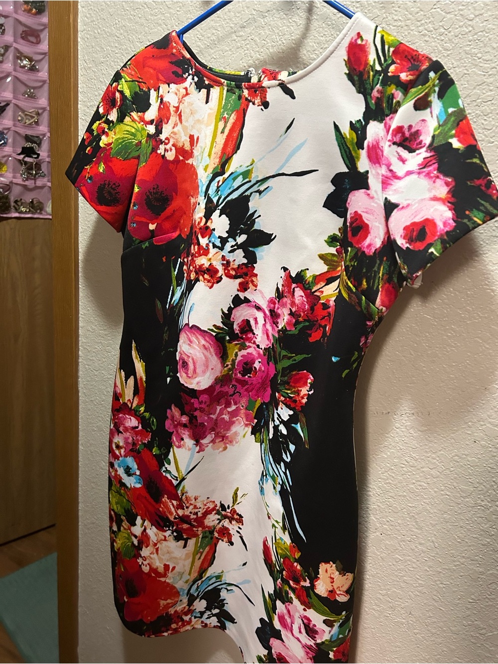 Sandra Darren Floral Sheath Dress - Black, White, Pink & Red